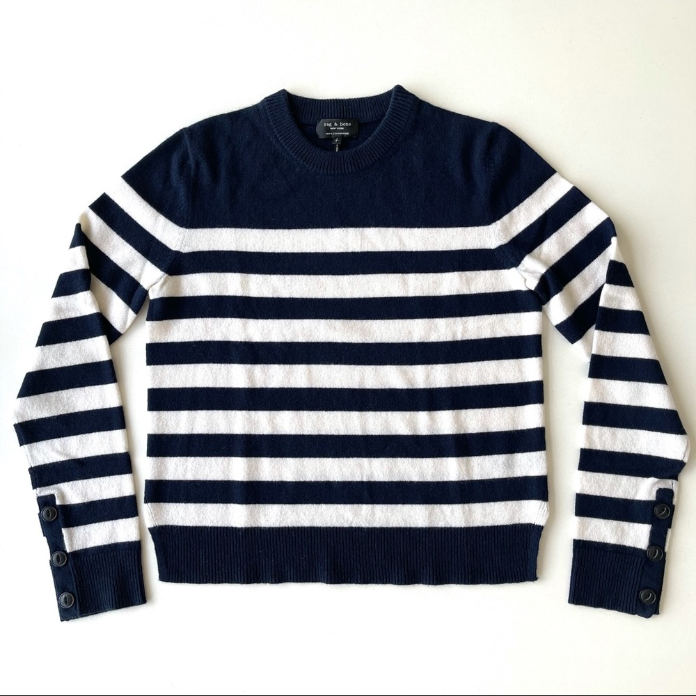rag & bone Blue and White Crew Neck Sweater